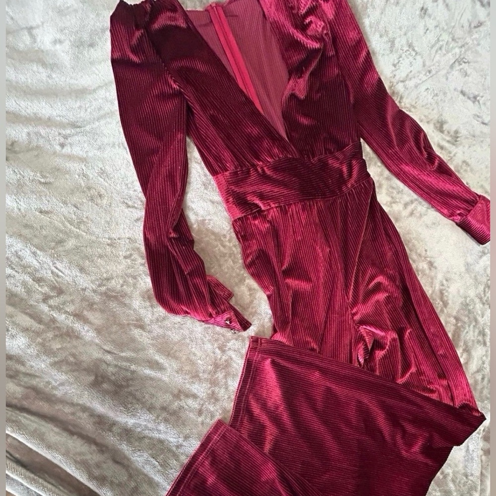 Chic Red Velvet Jumpsuit